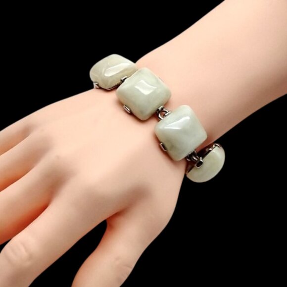Hutton Wilkinson White Puffy Square Link Toggle Bracelet - Picture 2 of 13